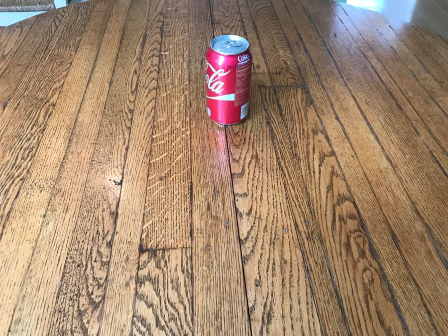 Antique Oak Plank Butcher Block Round Pedestal Dining Table With 2 Custom Leaves [Photo 5]