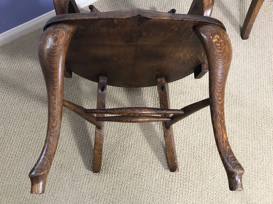 Fabulous Pair Of Vintage Tiger Oak Designer Armchairs [Photo 10]