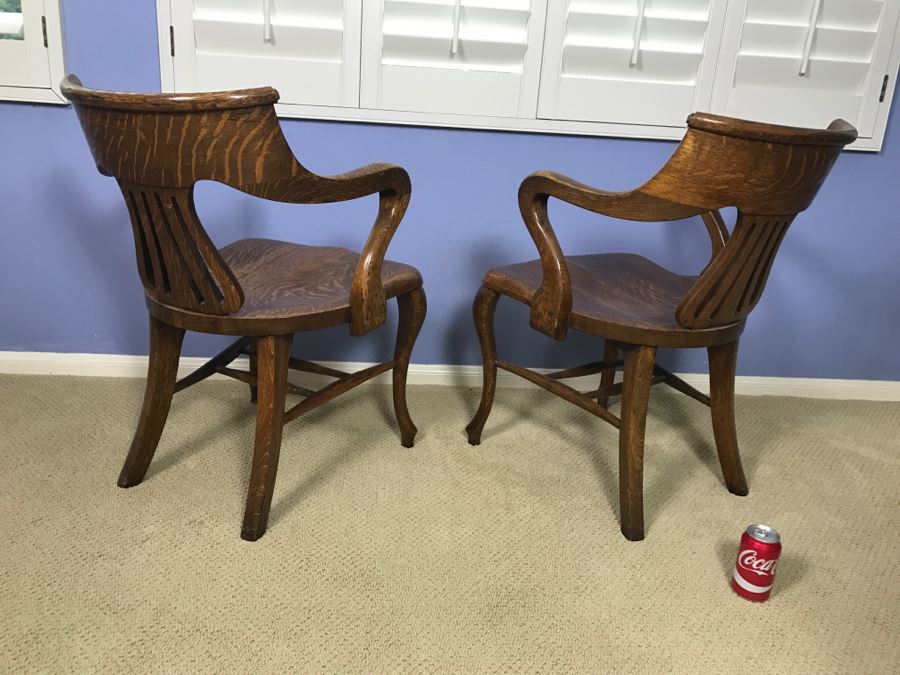 Fabulous Pair Of Vintage Tiger Oak Designer Armchairs [Photo 7]