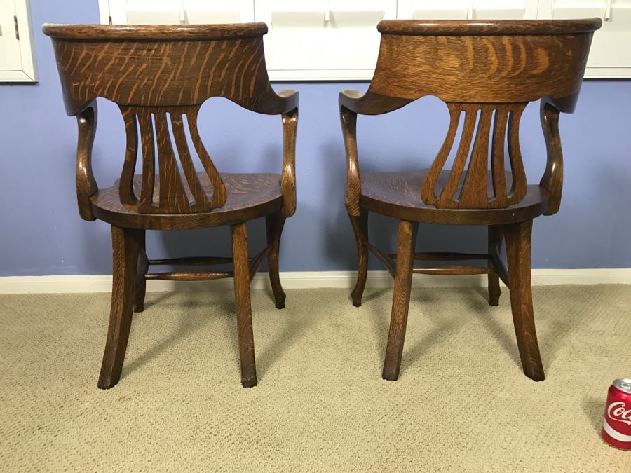 Fabulous Pair Of Vintage Tiger Oak Designer Armchairs [Photo 8]