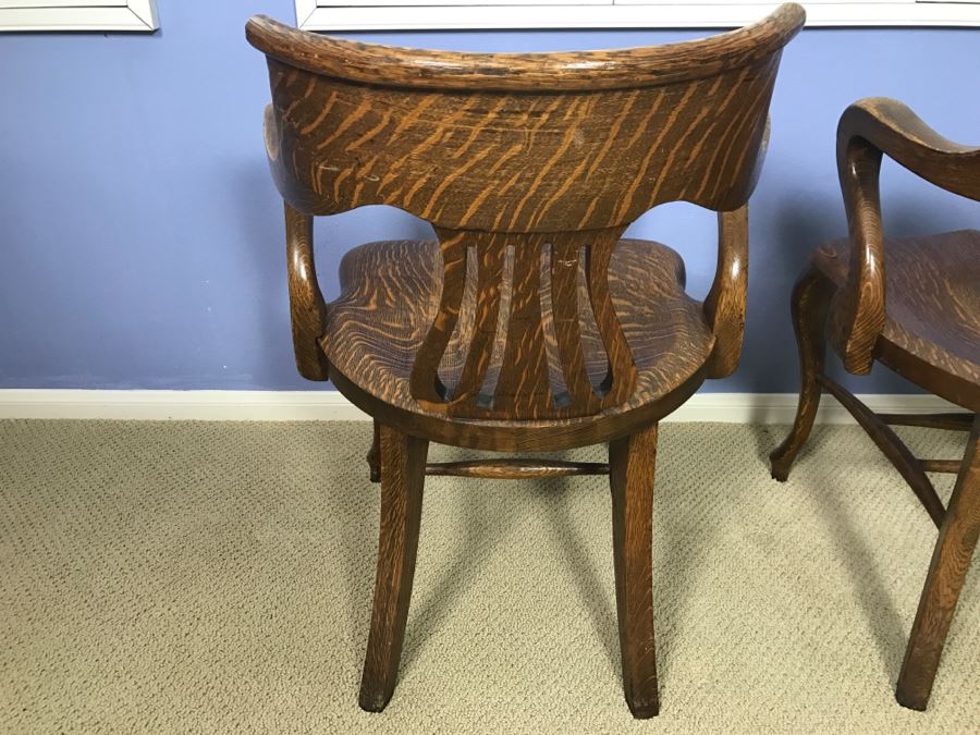 Fabulous Pair Of Vintage Tiger Oak Designer Armchairs [Photo 9]