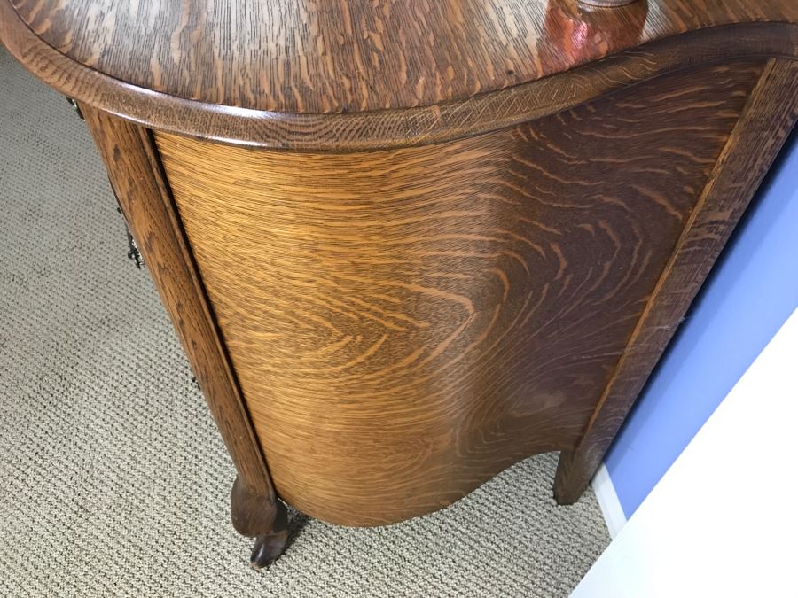 Antique Bow Front Chest Of Drawers Dresser With Beveled Glass Swivel Mirror [Photo 13]
