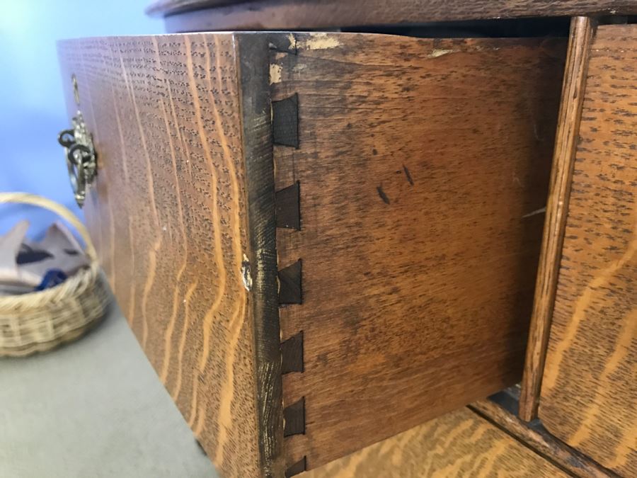 Antique Bow Front Chest Of Drawers Dresser With Beveled Glass Swivel Mirror [Photo 10]