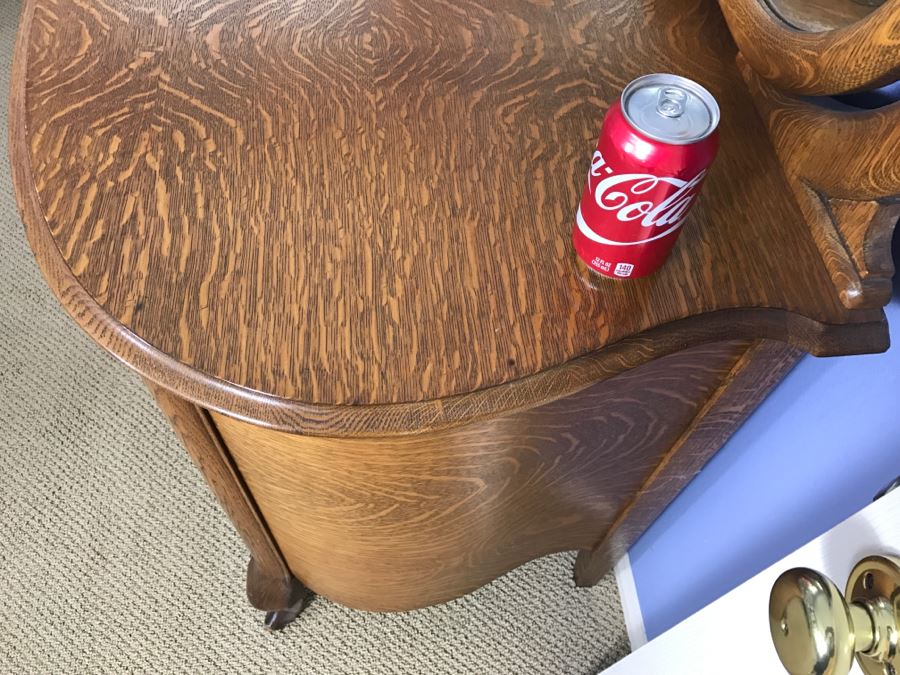 Antique Bow Front Chest Of Drawers Dresser With Beveled Glass Swivel Mirror [Photo 12]