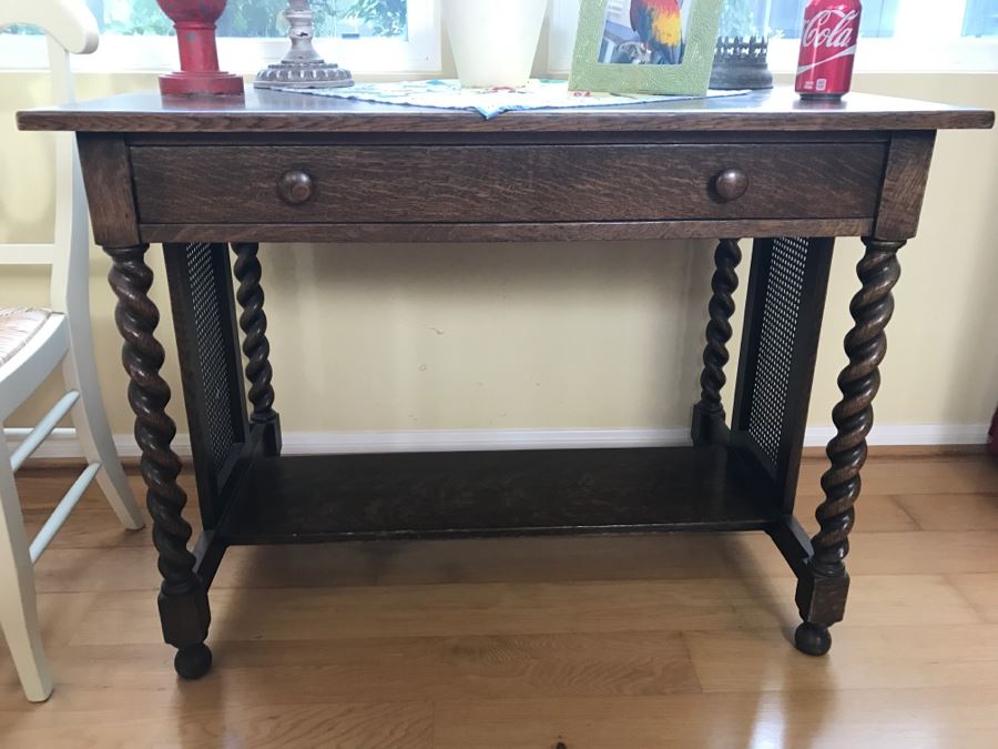 Antique Barly Twist Table With Drawer And Cane Sides [Photo 1]