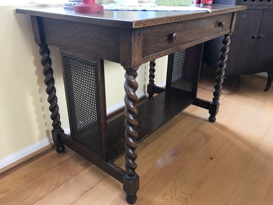 Antique Barly Twist Table With Drawer And Cane Sides [Photo 4]