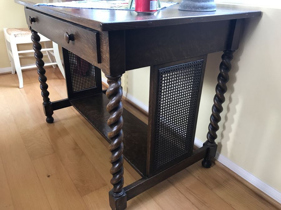 Antique Barly Twist Table With Drawer And Cane Sides [Photo 10]