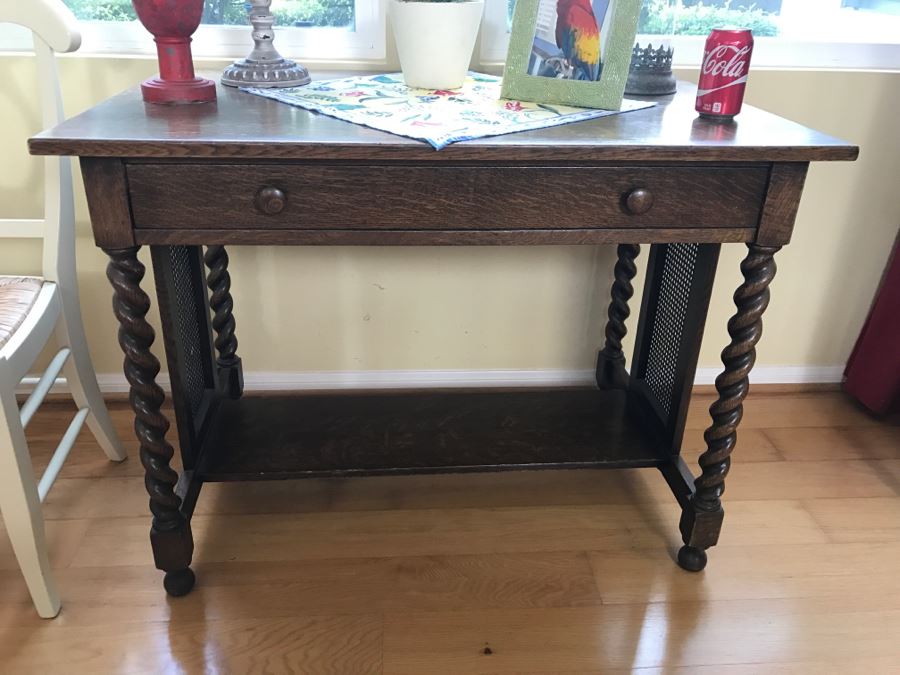 Antique Barly Twist Table With Drawer And Cane Sides [Photo 2]