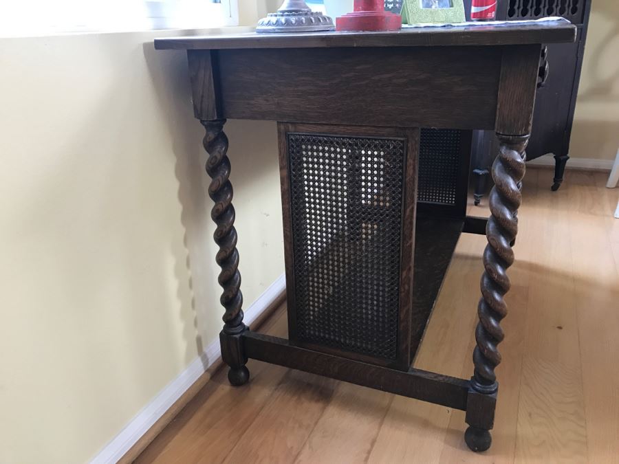Antique Barly Twist Table With Drawer And Cane Sides [Photo 5]