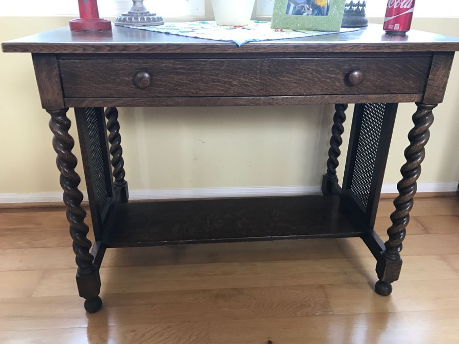 Antique Barly Twist Table With Drawer And Cane Sides [Photo 6]