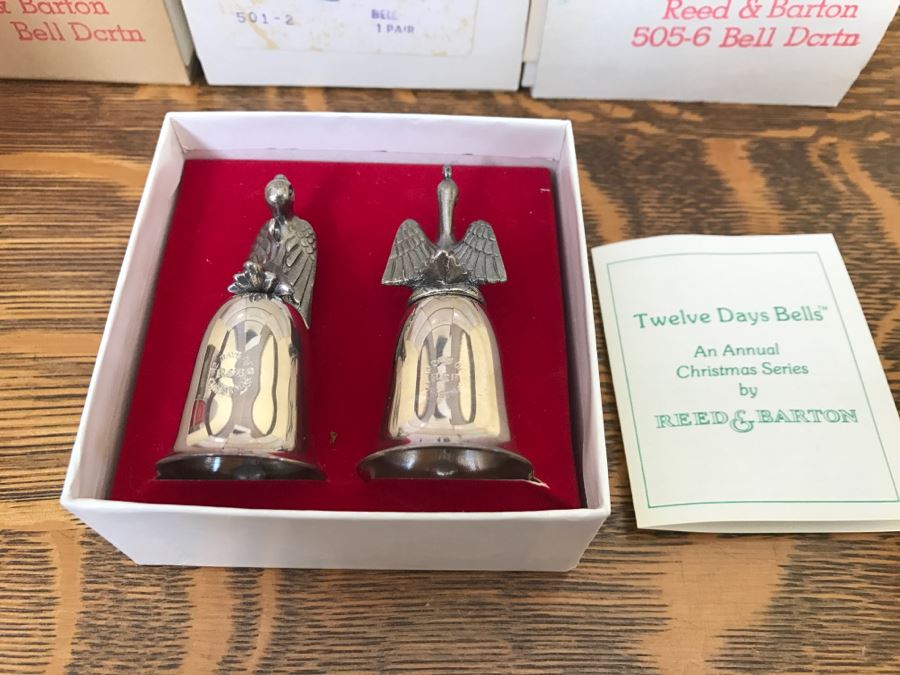 (10) Vintage Reed & Barton Christmas Series Twelve Days Bells Silver Tone With Original Boxes [Photo 2]
