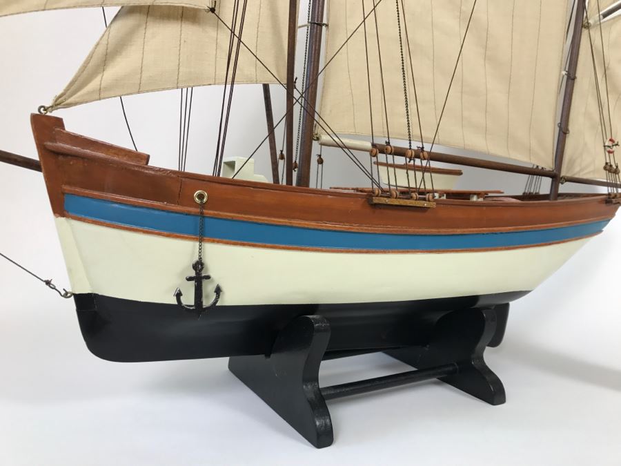 Decorative Wooden Sailboat Ship With Stand [Photo 6]