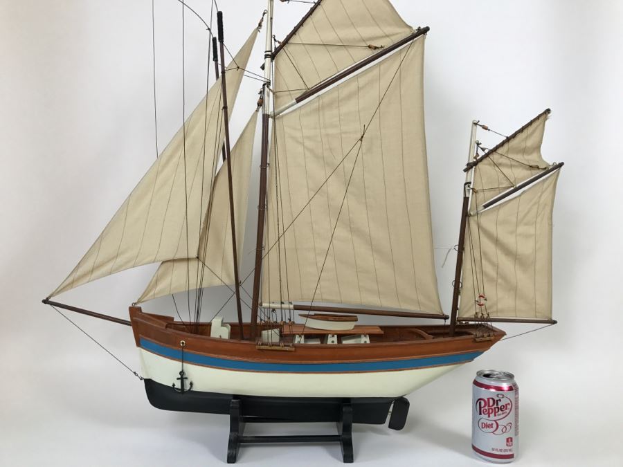 Decorative Wooden Sailboat Ship With Stand [Photo 2]