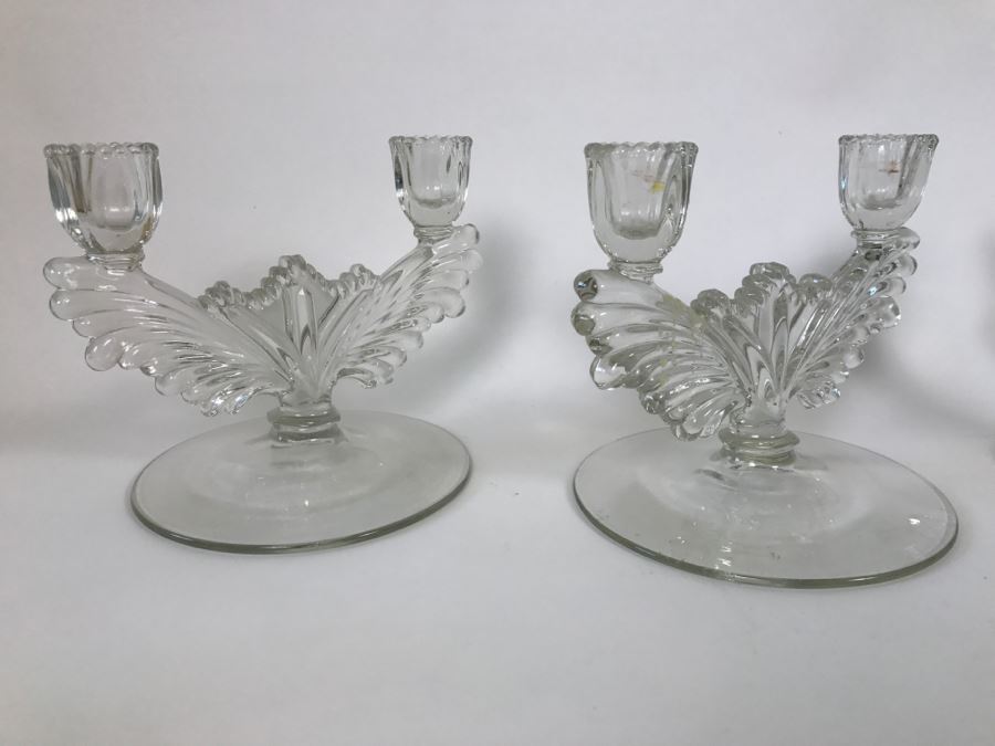 Set Of 6 Vintage Glass Candle Holders Candelabras [Photo 10]