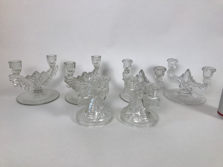 Set Of 6 Vintage Glass Candle Holders Candelabras [Photo 1]