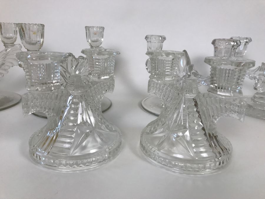 Set Of 6 Vintage Glass Candle Holders Candelabras [Photo 2]