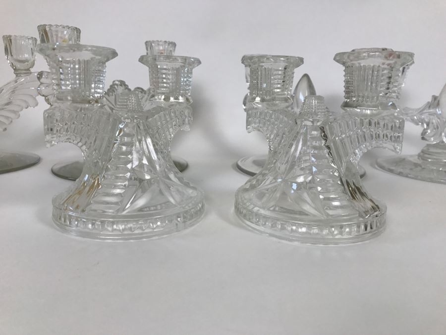 Set Of 6 Vintage Glass Candle Holders Candelabras [Photo 9]