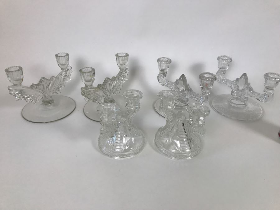 Set Of 6 Vintage Glass Candle Holders Candelabras [Photo 4]