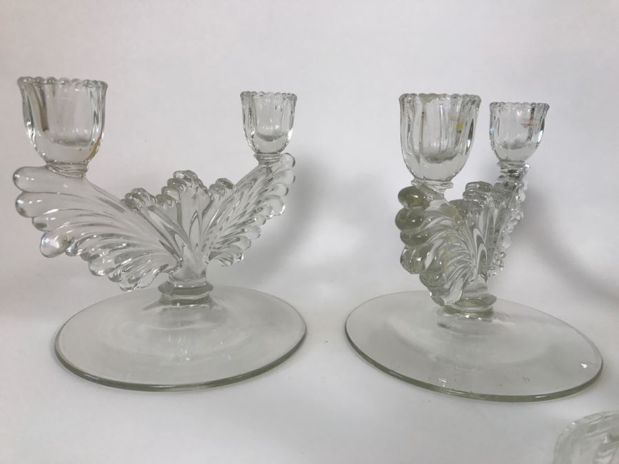 Set Of 6 Vintage Glass Candle Holders Candelabras [Photo 5]