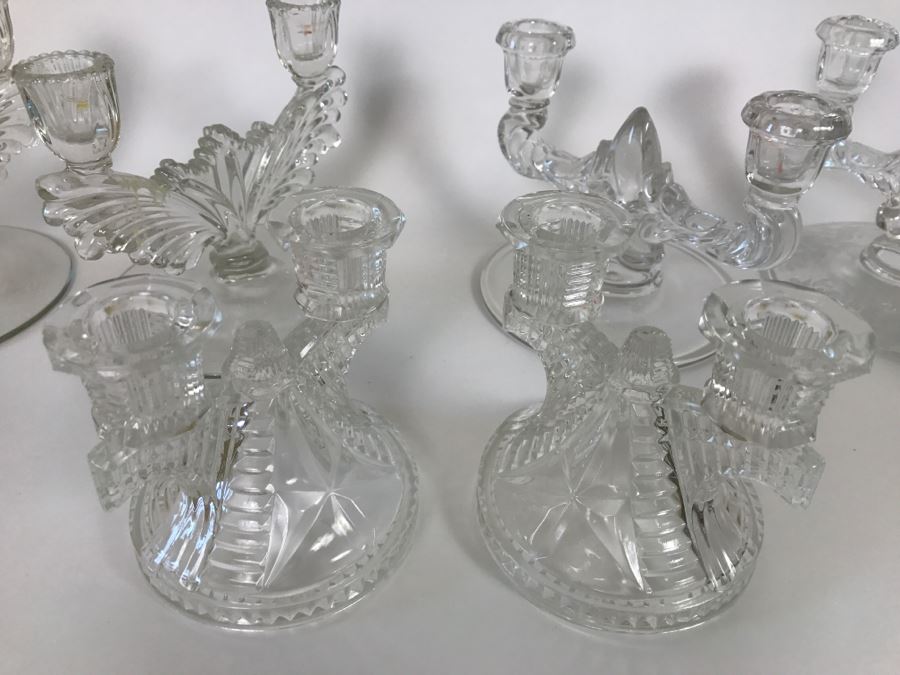 Set Of 6 Vintage Glass Candle Holders Candelabras [Photo 3]
