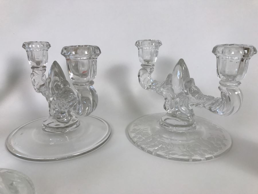Set Of 6 Vintage Glass Candle Holders Candelabras [Photo 6]