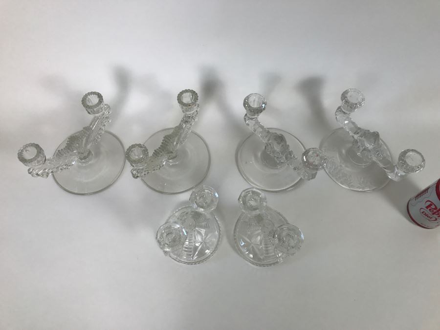 Set Of 6 Vintage Glass Candle Holders Candelabras [Photo 8]