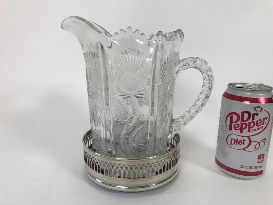 Vintage Cavalier English Silverplate Pitcher Coaster With Glass Pitcher