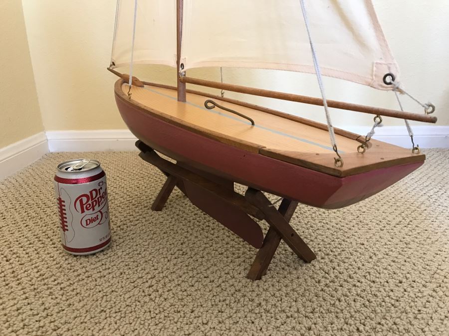 Large Decorative Wooden Sailboat Ship With Stand [Photo 11]