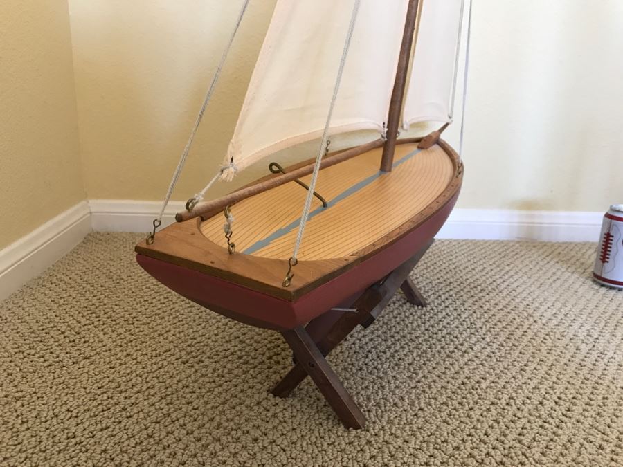 Large Decorative Wooden Sailboat Ship With Stand [Photo 9]