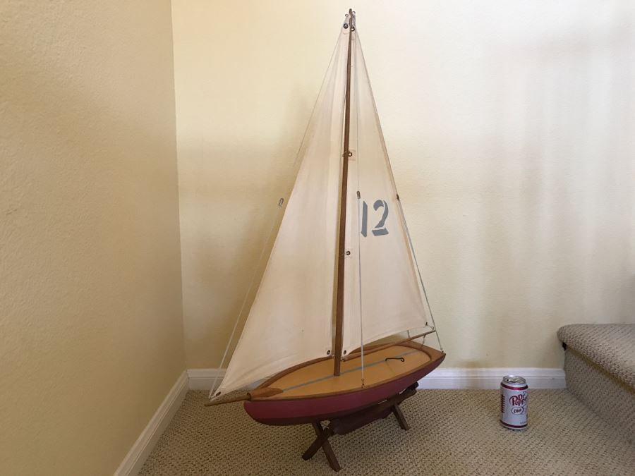 Large Decorative Wooden Sailboat Ship With Stand [Photo 5]