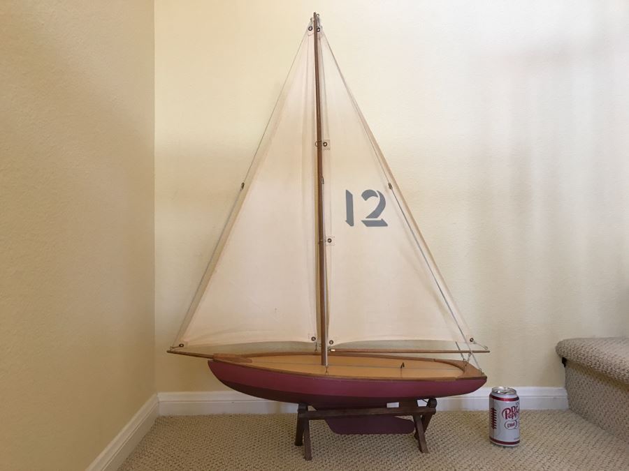 Large Decorative Wooden Sailboat Ship With Stand [Photo 1]