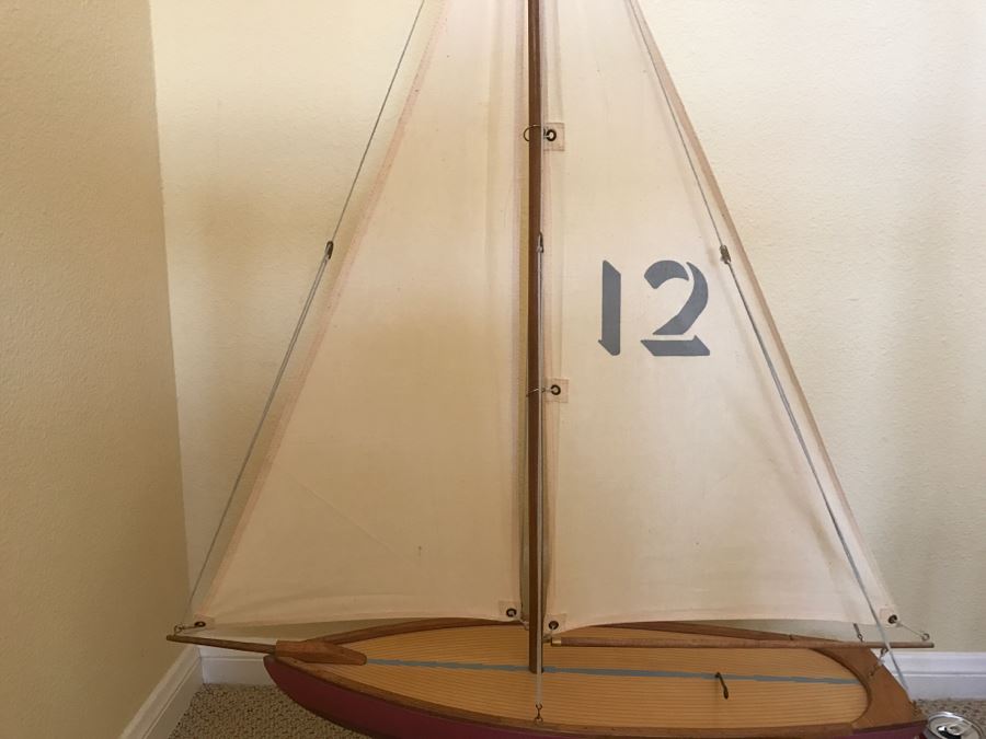 Large Decorative Wooden Sailboat Ship With Stand [Photo 3]