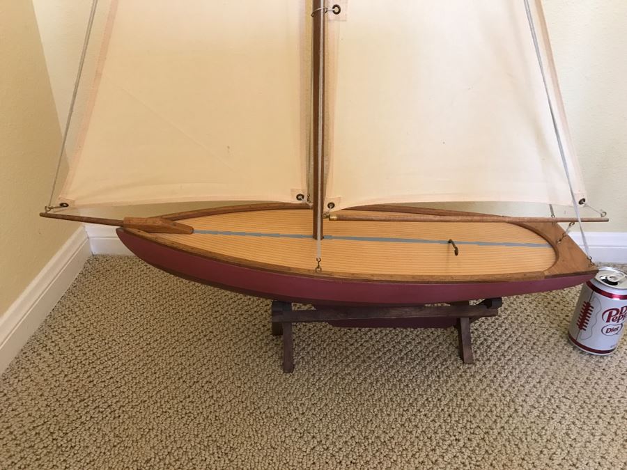 Large Decorative Wooden Sailboat Ship With Stand [Photo 4]
