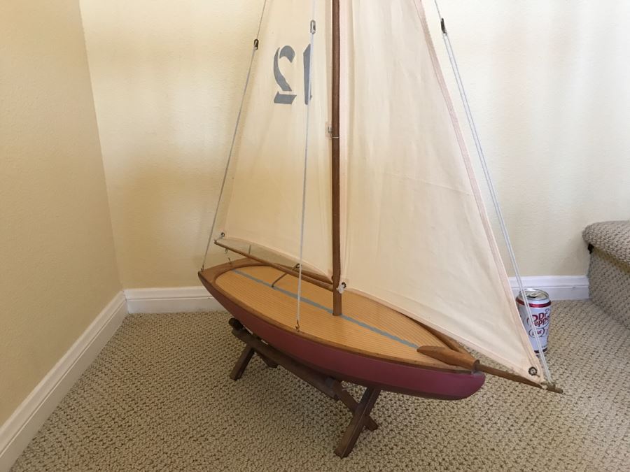 Large Decorative Wooden Sailboat Ship With Stand [Photo 7]
