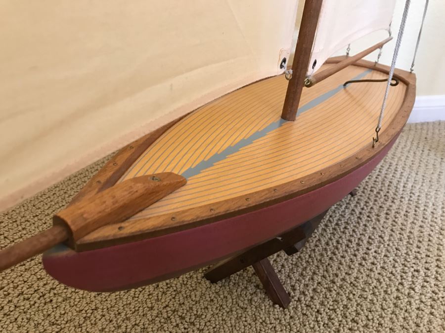 Large Decorative Wooden Sailboat Ship With Stand [Photo 6]