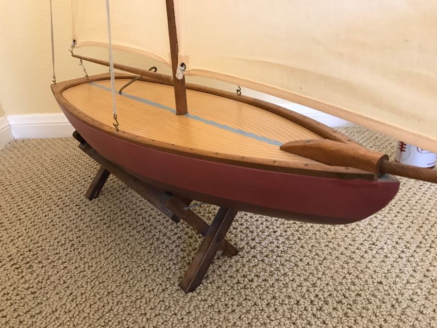 Large Decorative Wooden Sailboat Ship With Stand [Photo 8]