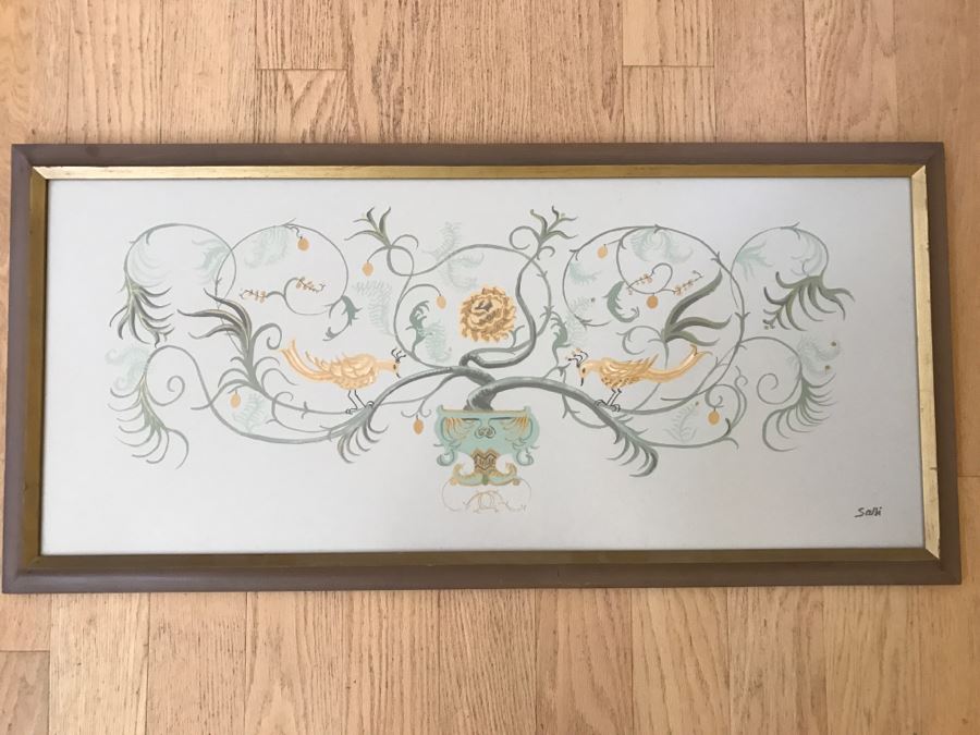 Handpainted Framed Painting Of Planter With Pair Of Birds
