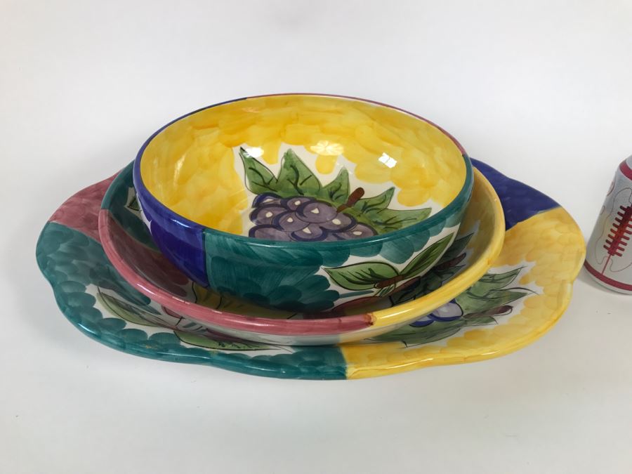 (2) Large Bowls And Platter - Fruita De Roma Tabletops Unlimited Hand Painted [Photo 1]