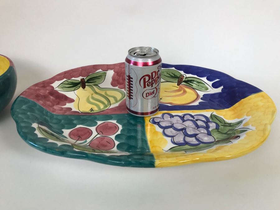 (2) Large Bowls And Platter - Fruita De Roma Tabletops Unlimited Hand Painted [Photo 6]