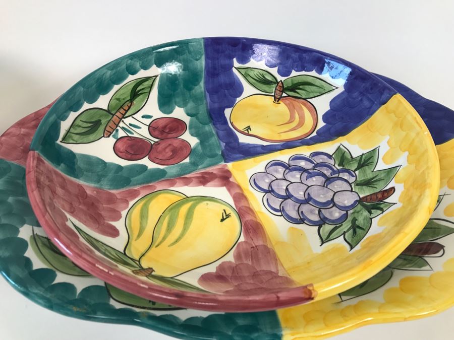 (2) Large Bowls And Platter - Fruita De Roma Tabletops Unlimited Hand Painted [Photo 4]