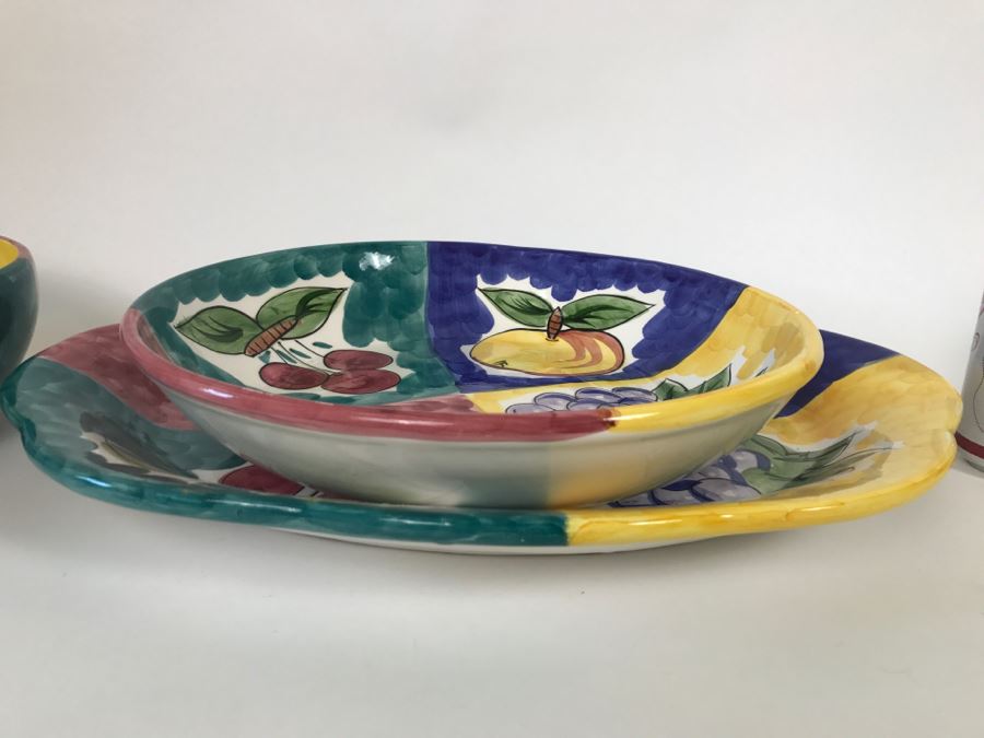 (2) Large Bowls And Platter - Fruita De Roma Tabletops Unlimited Hand Painted [Photo 5]