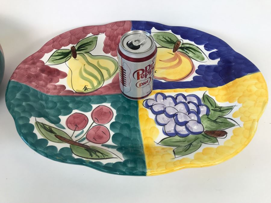 (2) Large Bowls And Platter - Fruita De Roma Tabletops Unlimited Hand Painted [Photo 7]