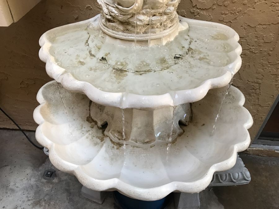 Faux Marble Resin 3-Tier Outdoor Garden Water Fountain Lady Pouring Water Shell Motif [Photo 2]