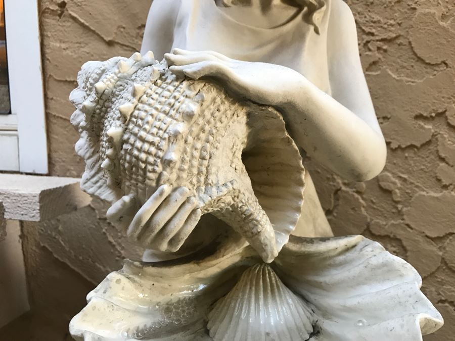 Faux Marble Resin 3-Tier Outdoor Garden Water Fountain Lady Pouring Water Shell Motif [Photo 5]