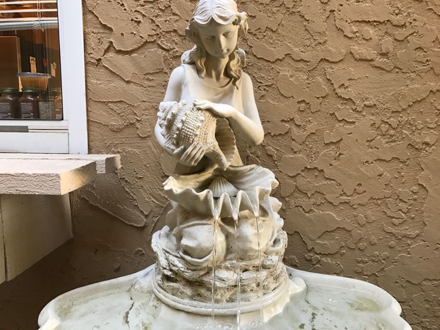 Faux Marble Resin 3-Tier Outdoor Garden Water Fountain Lady Pouring Water Shell Motif [Photo 3]