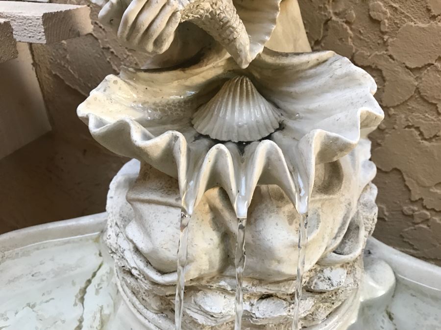 Faux Marble Resin 3-Tier Outdoor Garden Water Fountain Lady Pouring Water Shell Motif [Photo 4]