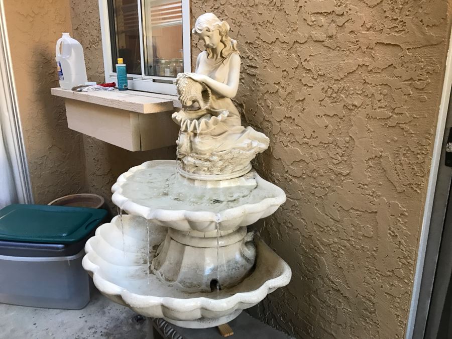 Faux Marble Resin 3-Tier Outdoor Garden Water Fountain Lady Pouring Water Shell Motif [Photo 7]