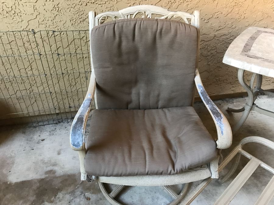 Outdoor Aluminum Patio Furniture With (2) Swivel Rocking Chairs With Ottomans And Matching Table [Photo 8]