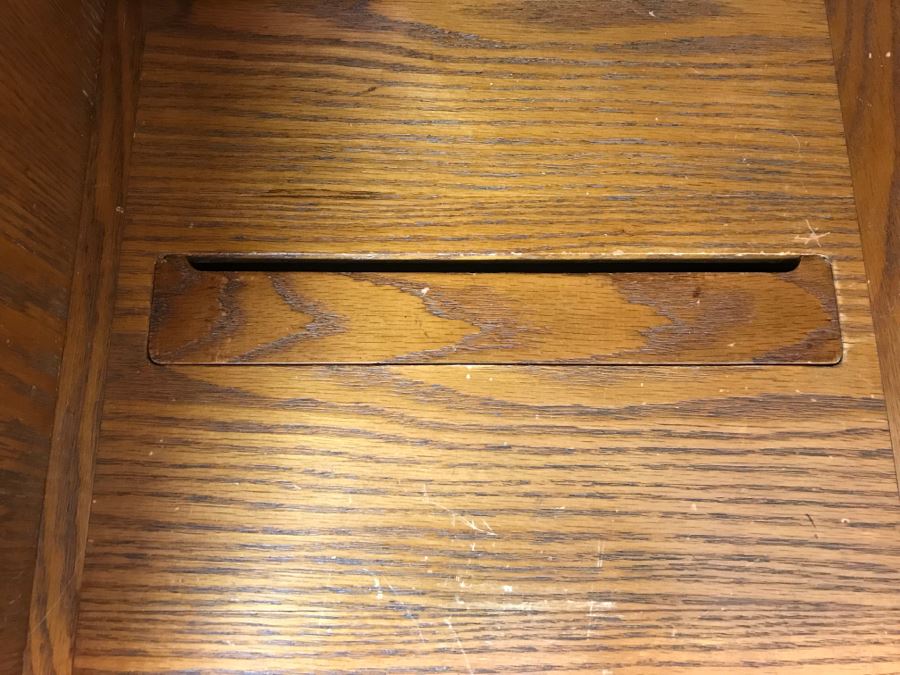 Unique Roll Top Oak Desk With Marble Top And (3) Secret Compartments (See Photos) [Photo 7]