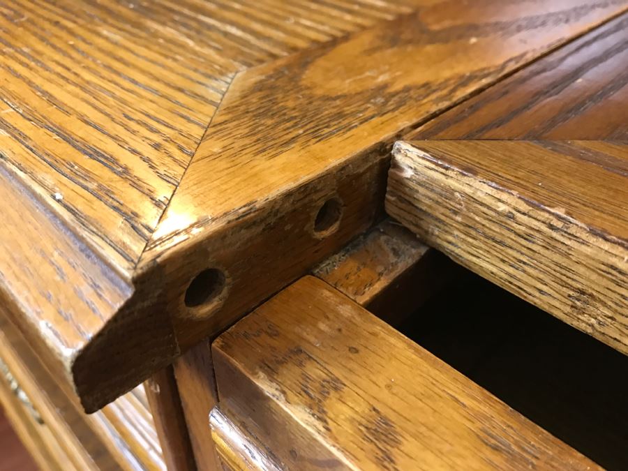 Unique Roll Top Oak Desk With Marble Top And (3) Secret Compartments (See Photos) [Photo 14]